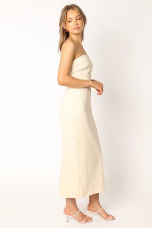 Rory Contrast Stitch Maxi Dress – Ecru