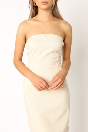 Rory Contrast Stitch Maxi Dress – Ecru