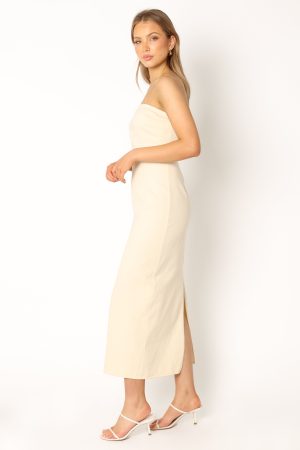 Rory Contrast Stitch Maxi Dress – Ecru