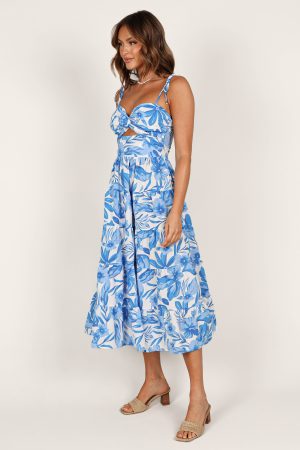 Rose Midi Dress – Blue/White