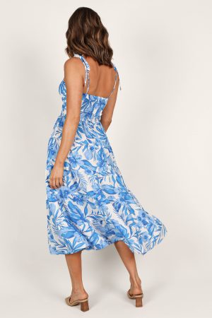 Rose Midi Dress – Blue/White