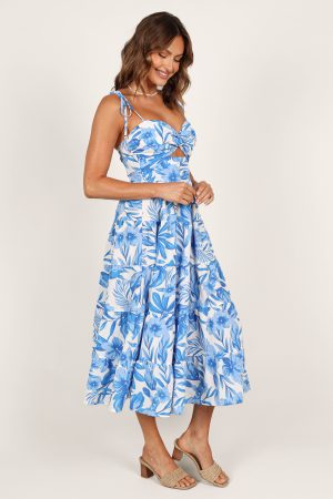Rose Midi Dress – Blue/White