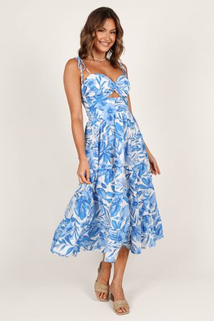 Rose Midi Dress – Blue/White