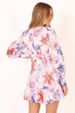 Rume Long Sleeve Mini Dress – Purple Floral