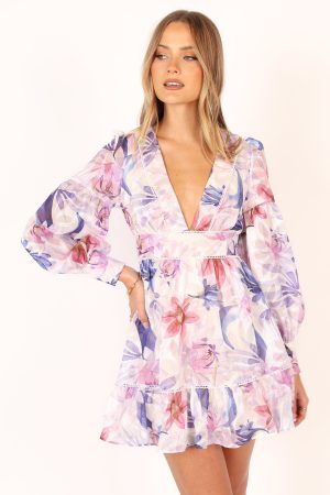 Rume Long Sleeve Mini Dress – Purple Floral
