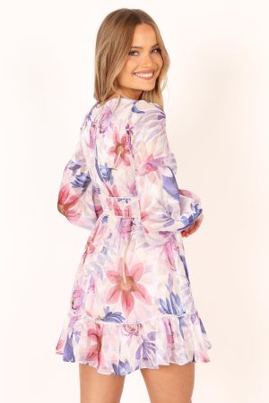 Rume Long Sleeve Mini Dress – Purple Floral