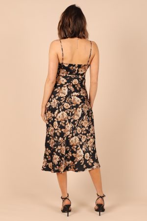 Saga Cut Out Midi Dress – Black Floral