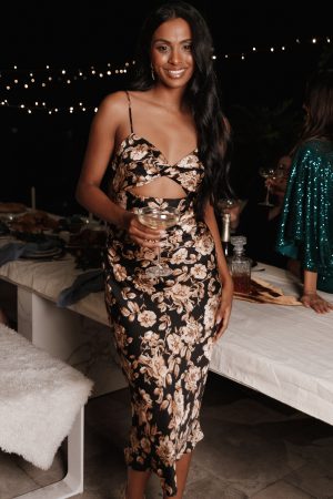 Saga Cut Out Midi Dress – Black Floral