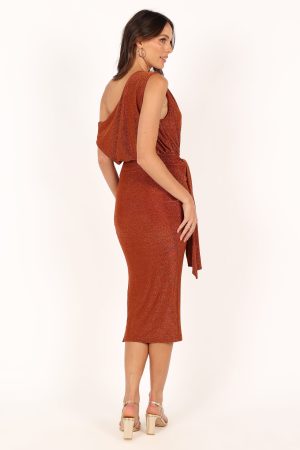 Santiago Off Shoulder Midi Dress – Bronze