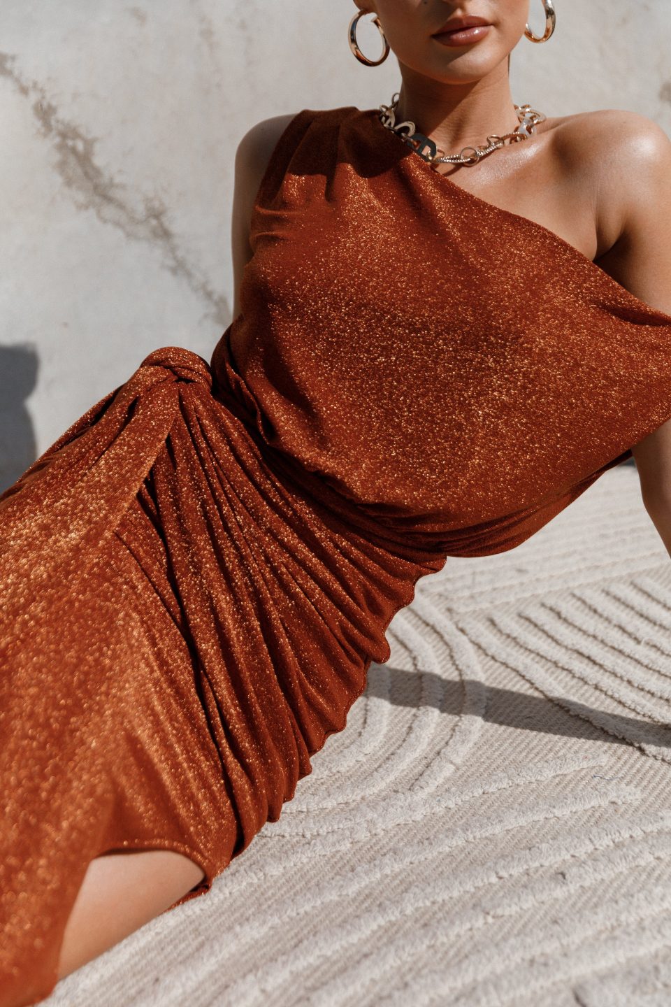 Santiago Off Shoulder Midi Dress - Bronze