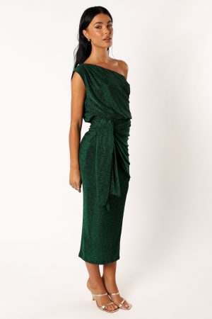 Santiago Off Shoulder Midi Dress – Emerald