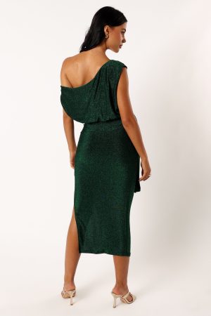 Santiago Off Shoulder Midi Dress – Emerald