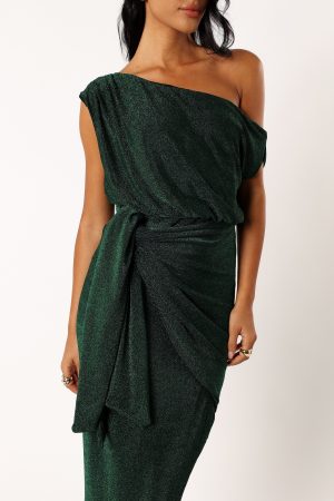 Santiago Off Shoulder Midi Dress – Emerald