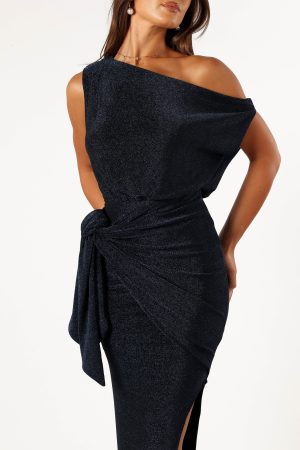Santiago Off Shoulder Midi Dress – Navy
