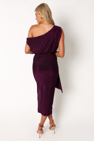 Santiago Off Shoulder Midi Dress – Purple