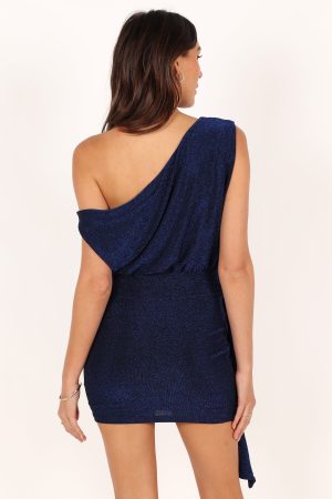 Santiago Off Shoulder Mini Dress – Midnight Blue