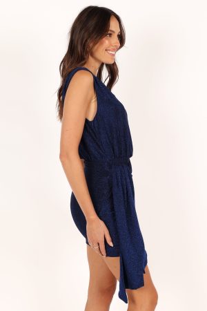Santiago Off Shoulder Mini Dress – Midnight Blue