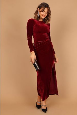 Sarine Long Sleeve Maxi Dress – Wine