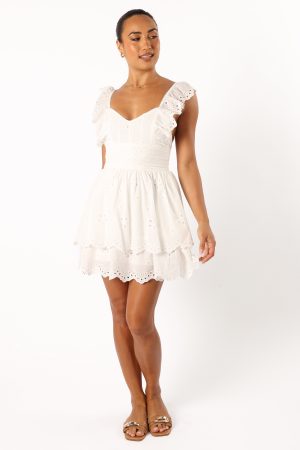 Selda Frill Sleeve Mini Dress – White