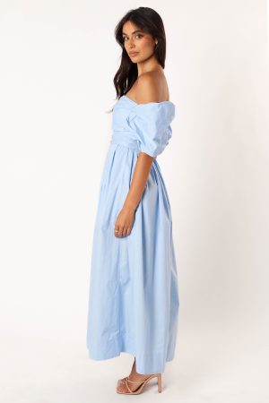 Solana Off Shoulder Midi Dress – Blue