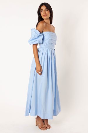 Solana Off Shoulder Midi Dress – Blue