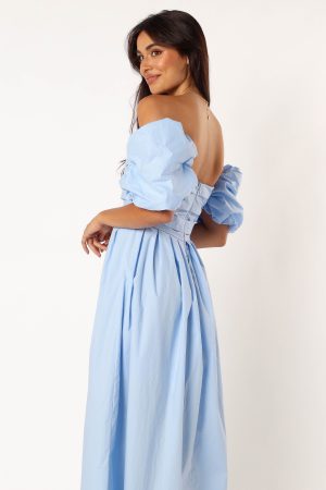 Solana Off Shoulder Midi Dress – Blue