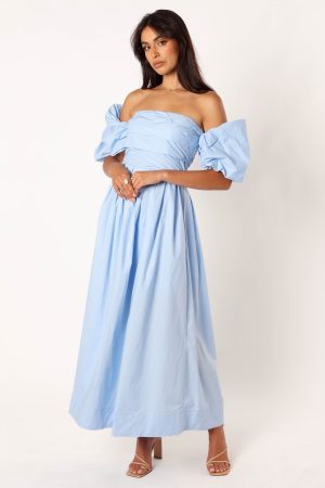 Solana Off Shoulder Midi Dress – Blue