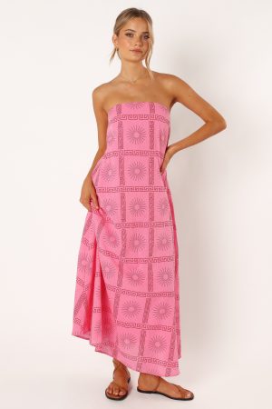 Soph Strapless Maxi Dress – Pink Red