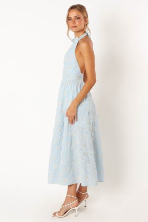 Taila Halterneck Midi Dress – Blue Floral