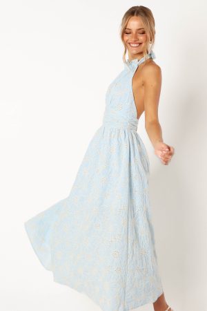 Taila Halterneck Midi Dress – Blue Floral