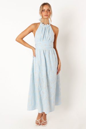 Taila Halterneck Midi Dress – Blue Floral