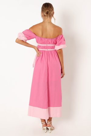 Tailor Off Shoulder Midi Dress – Pink