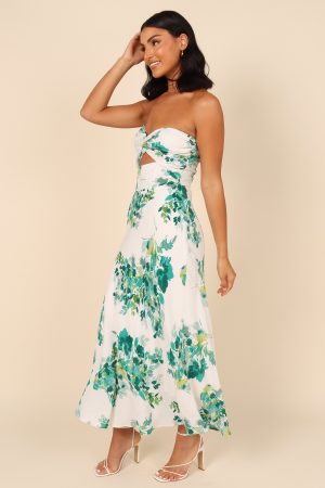 Teagan Strapless Midi Dress – Green Floral