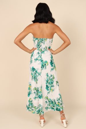 Teagan Strapless Midi Dress – Green Floral