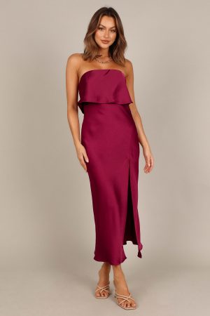 Vienna Strapless Midi Dress – Berry