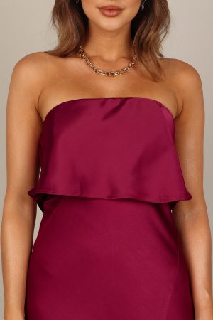Vienna Strapless Midi Dress – Berry