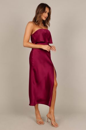Vienna Strapless Midi Dress – Berry