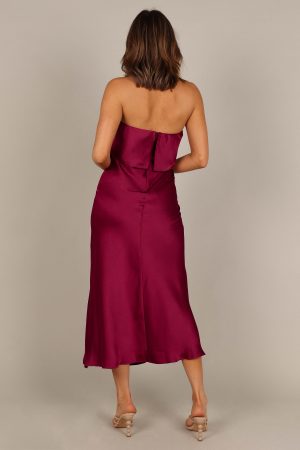 Vienna Strapless Midi Dress – Berry