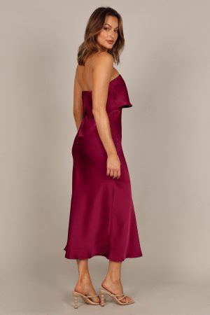 Vienna Strapless Midi Dress – Berry