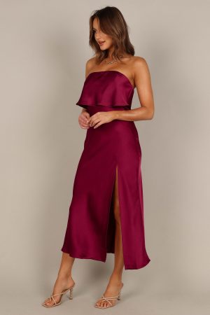 Vienna Strapless Midi Dress – Berry