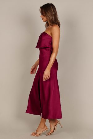 Vienna Strapless Midi Dress – Berry