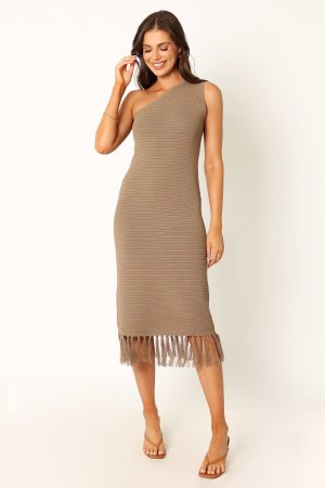 Winne One Shoulder Knit Dress – Olive