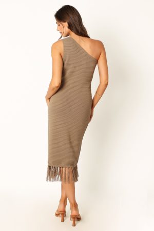 Winne One Shoulder Knit Dress – Olive