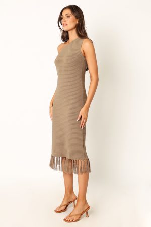 Winne One Shoulder Knit Dress – Olive