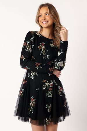 Woodsen Long Sleeve Mini Dress – Black Floral
