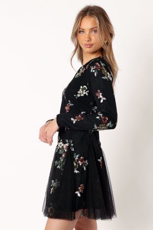 Woodsen Long Sleeve Mini Dress – Black Floral