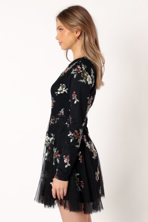 Woodsen Long Sleeve Mini Dress – Black Floral
