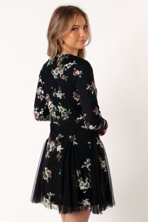 Woodsen Long Sleeve Mini Dress – Black Floral