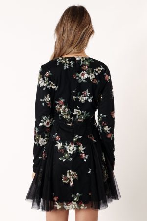 Woodsen Long Sleeve Mini Dress – Black Floral