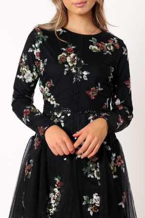 Woodsen Long Sleeve Mini Dress – Black Floral